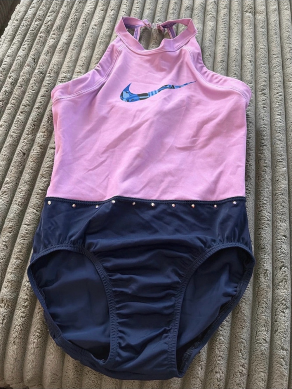 Nike Lavender and Navy One-Piece Leotard with Rhinestone Detail